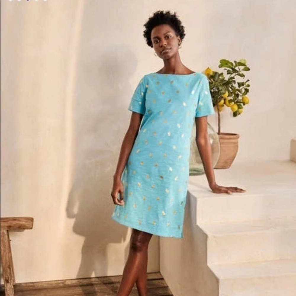 Boden Darcey Jersey T-shirt Dress in Aqua, Citrus Fruit Foil Size 16/18L